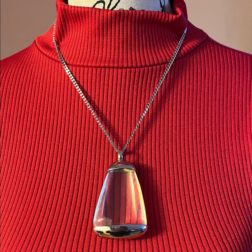 Lucite Pendant trimmed in Silver tone Base and Top with Chain